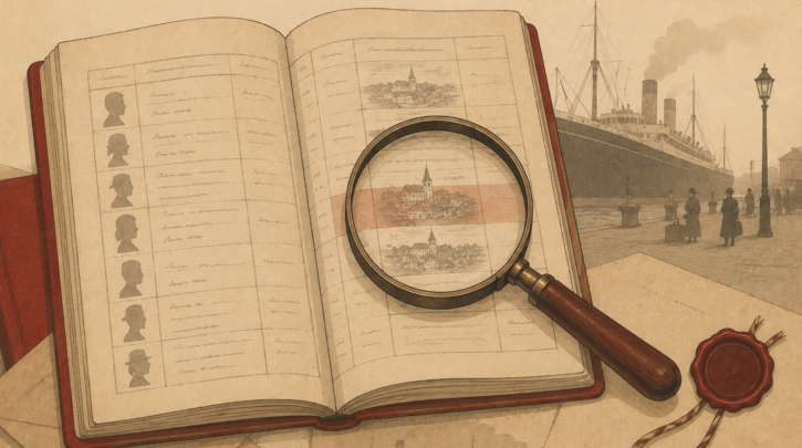 Illustration of finding a Hungarian ancestral village through immigration records