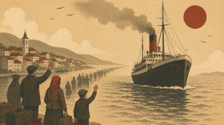 Illustration of the great Hungarian migration by ship