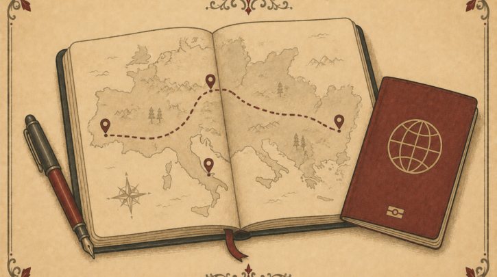 Illustration of planning a heritage trip route across the historic Kingdom of Hungary
