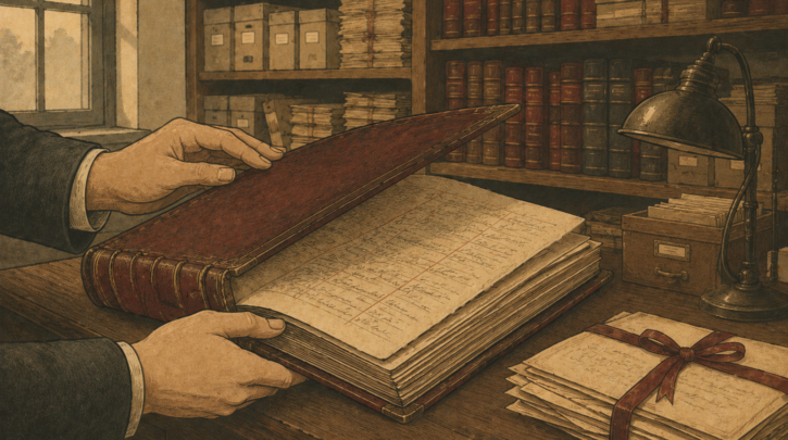 Illustration of researching records in person at a Hungarian or successor-state archive